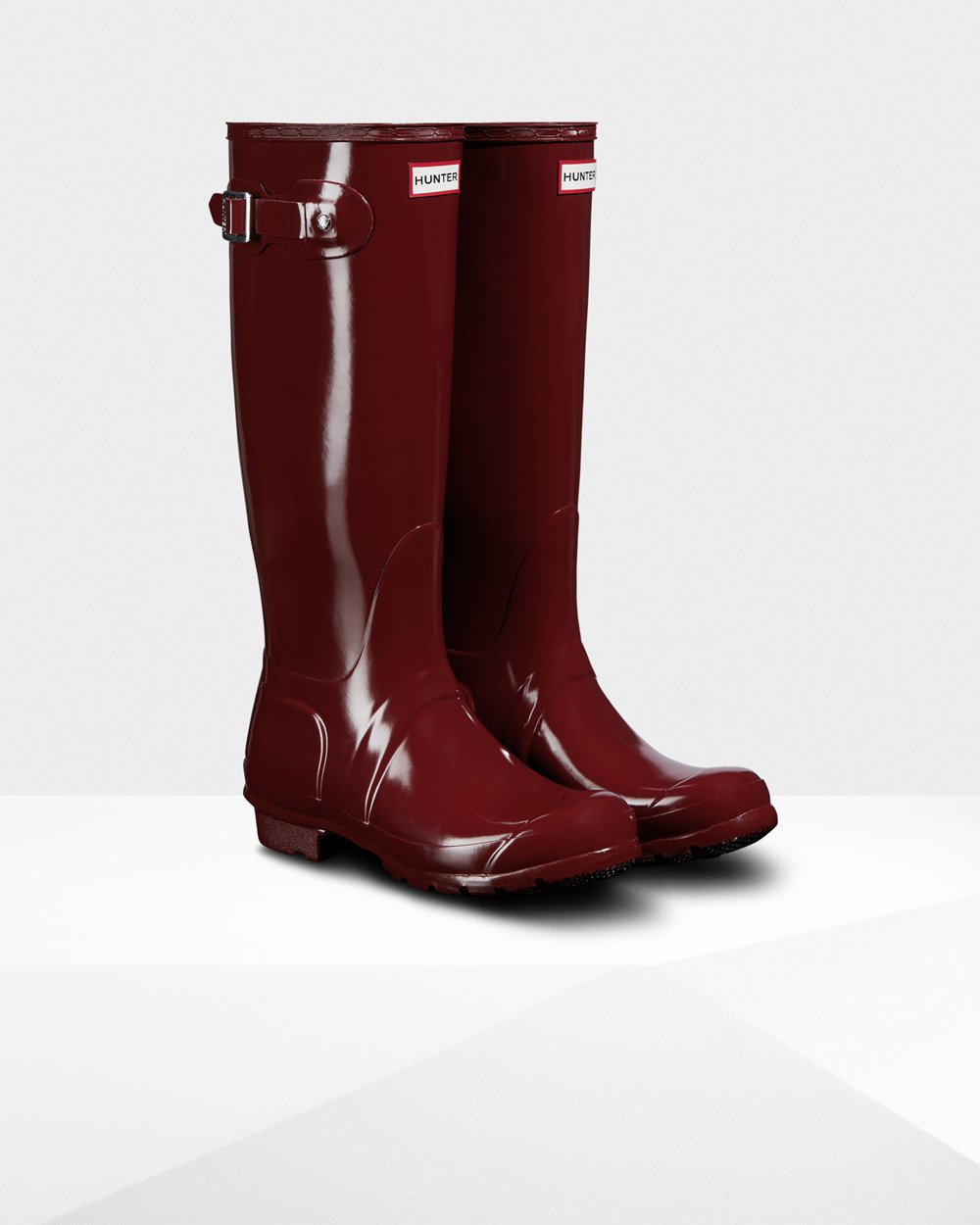 Hoge Regenlaarzen Dames - Hunter Original Gloss - Grijs Rood - 14ODGNSLC